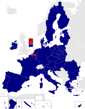 Map of the European Parliament constituencies with Dutch-speaking electoral college highlighted in red