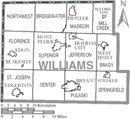 The northern tier of townships in Williams County are within the Toledo Strip. The southern boundary of each lies along the Ordinance Line.[52]