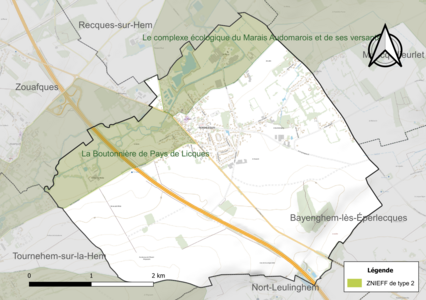 Carte des ZNIEFF de type 2 sur la commune.