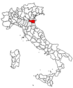 Karta över Italien med Provincia di Ferrara markerat