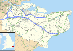 Mapa konturowa Kentu, w centrum znajduje się punkt z opisem „Westwell”