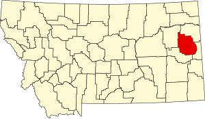 Map of Montana highlighting Dawson County