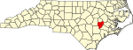 Mapa de Carolina del Norte con la ubicación del condado de Lenoir