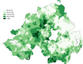 Mapa Severného Írska podľa znalosti írčiny (2011)