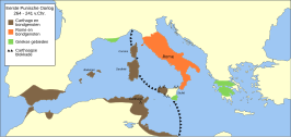 Carthaagse en Romeinse territoria aan het begin van de Eerste Punische oorlog.