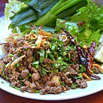 Larb khua mu, larb daging babi ala Thailand Utara di Chiang Mai