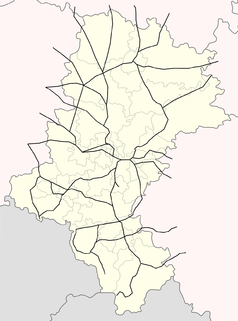 Mapa konturowa województwa śląskiego, u góry znajduje się punkt z opisem „Częstochowa”