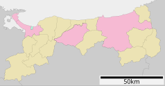 Mapa konturowa prefektury Tottori, na dole po lewej znajduje się punkt z opisem „Nichinan”