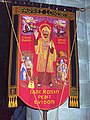 St Ronan, pictured on the banner of the parish church of Locronan, Brittany. The banner will be used particularly on the saint's feast day, 1 June, and on the Troménies or pardons held at Locronan in July.