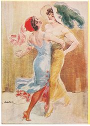 Painting of two women dancing together