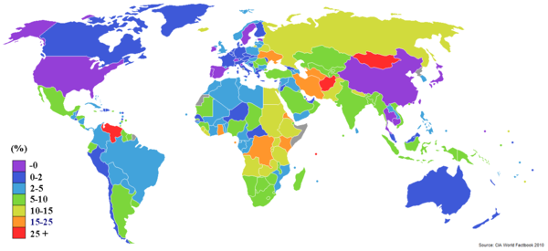 Уровень инфляции в мире за 2009 год