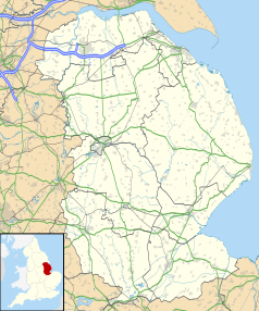 Mapa konturowa Lincolnshire, po prawej nieco u góry znajduje się punkt z opisem „Fotherby”