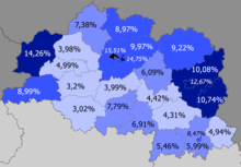 Người Nga trong tỉnh   >15% (15.51%)   10–15%   8–10%   5–8%   <5%