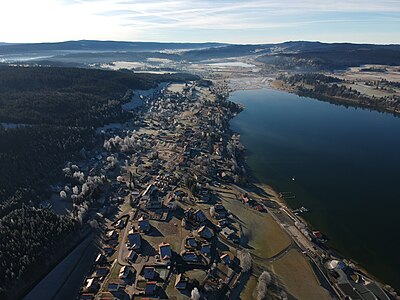 Aerial view of Malbuisson in early winter