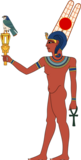 Horus represented as a child with the unified Egyptian crown, and sistrum.