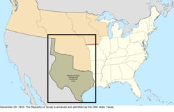 Map of the change to the United States in central North America on December 29, 1845