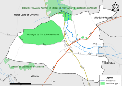 Carte des ZNIEFF de type 1 de la commune.