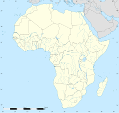 Mapa konturowa Afryki, blisko górnej krawiędzi po lewej znajduje się punkt z opisem „Marrakesz”