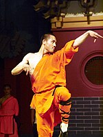 Shaolin kung fu practitioner wearing leggings