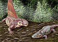 Dimetrodon i Eryops iz ranog perma (Sjeverna Amerika).