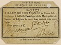 DISTRICT DE SAUMUR : billet de confiance de 12 sous (30 décembre 1791)