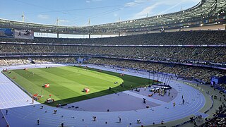 Le Stade de France avec la nouvelle piste d'athlétisme pour les JO 2024.