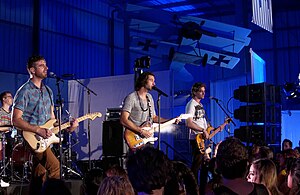 Magic! performing in 2014. From left to right: Alex Tanas, Mark Pellizzer, Nasri, and Ben Spivak.