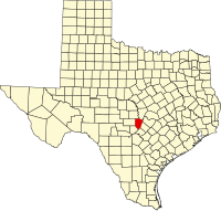 Map of Teksas highlighting Blanco County