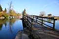 The Thames Path footbridge on Fiddler's Island, looking north