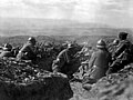 Greek soldiers at Afyonkarahisar, 1922, Greco-Turkish War (1919–1922). The soldiers wear Adrian helmets and third from left is armed with a Chauchat machine gun.