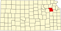 Harta statului Kansas indicând comitatul Shawnee