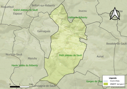 Carte des ZNIEFF de type 2 sur la commune.