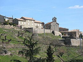 The church and surrounding buildings in Chazeaux