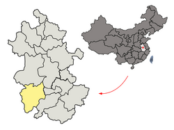 Location of Anqing City jurisdiction in Anhui