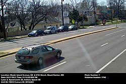 Speed camera in Mount Rainier, Maryland catching a station wagon speeding on US 1