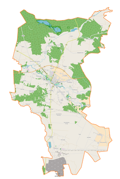 Mapa konturowa gminy Szczerców, u góry po lewej znajduje się punkt z opisem „Piecówka”