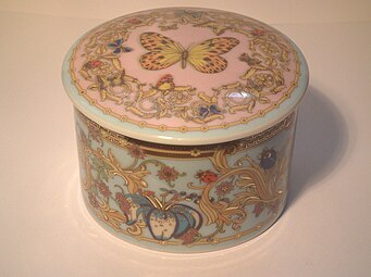 Postmodern Baroque Revival rinceaux on a box, part of the Le Jardin de Versace collection, designed by Versace and produced by Rosenthal; c.2015, porcelain, unknown location