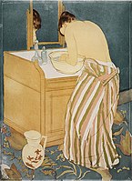 Woman Bathing (La Toilette) by Mary Cassatt, 1890–91, Drypoint and aquatint print, Metropolitan Museum of Art.[99]