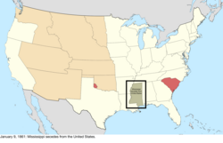 Map of the change to the United States in central North America on January 9, 1861