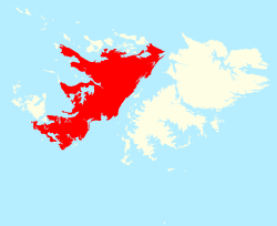 Location of West Falkland (red) in the Falkland Islands (red & white)