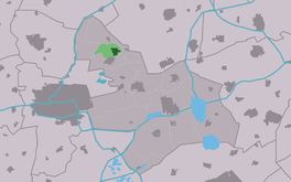 Doarpsgebiet fan Oentsjerk (grien) yn de gemeente Tytsjerksteradiel