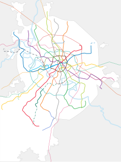 Mapa konturowa Moskwy, blisko centrum u góry znajduje się punkt z opisem „Sokolniki”