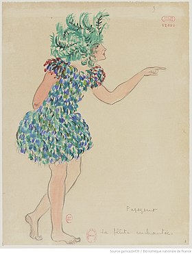 Papageno (maquette de costume de Jacques Drésa pour l'Opéra de Paris, 1922).