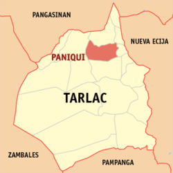 Map of Tarlac with Paniqui highlighted