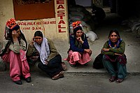 Brokpa women from Kargil, northern Ladakh, in local costumes