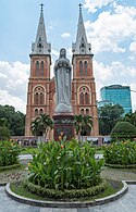 Statue of Virgin Mary holding an orb