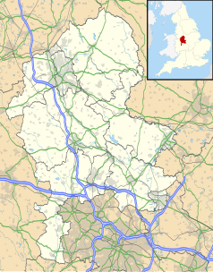 Mapa konturowa Staffordshire, u góry nieco na lewo znajduje się punkt z opisem „Fenton”