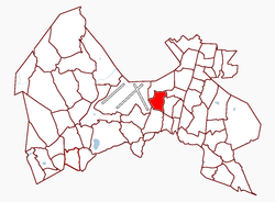 Location on the map of Vantaa, with the district in red.