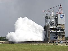 The J-2X being tested at NASA's John C. Stennis Space Center in Hancock County, Mississippi.