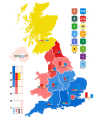 Résultats en sièges par régions.